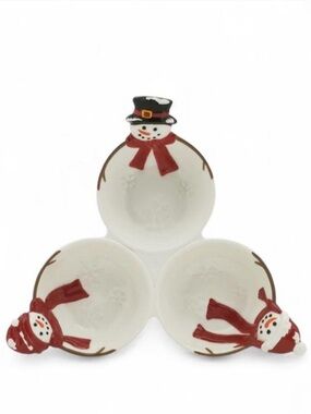 St. Nicholas Square Red & White Snowman Triple Serving Dish